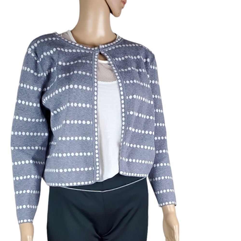 Storia Gray & White Dotted Cropped Cardigan